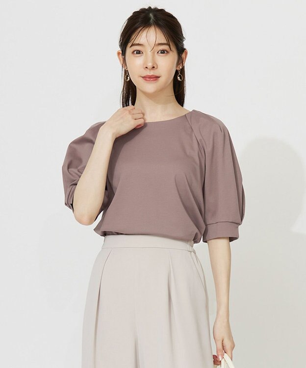 ANY SIS S 【接触冷感・UVケア】着映えタックスリーブ カットソー ブラウン