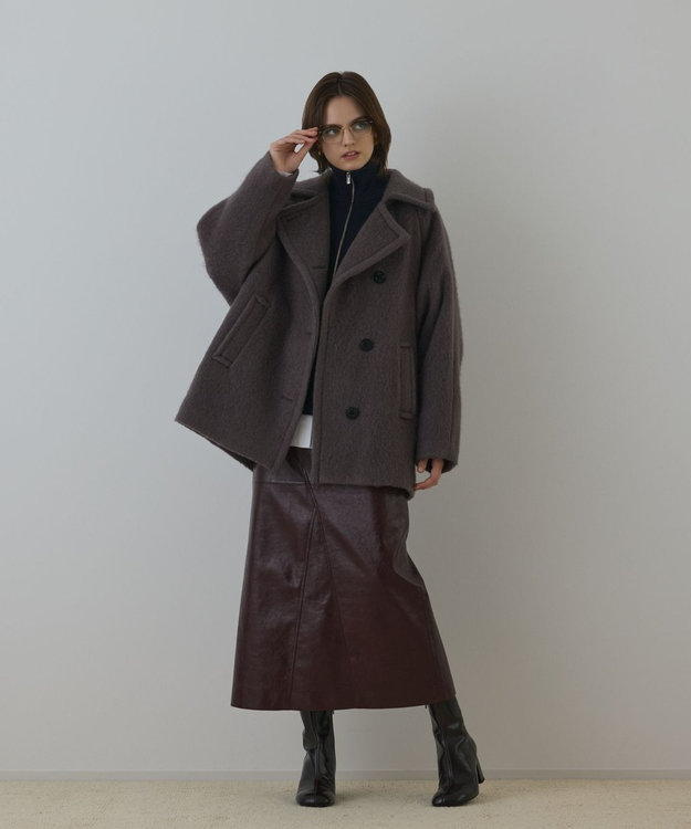 GRACE CONTINENTAL シャギ－ハ－フコ－ト チャコール