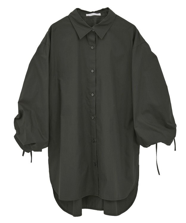 Green Parks イージーケア袖シャーリングシャツ Charcoal Gray