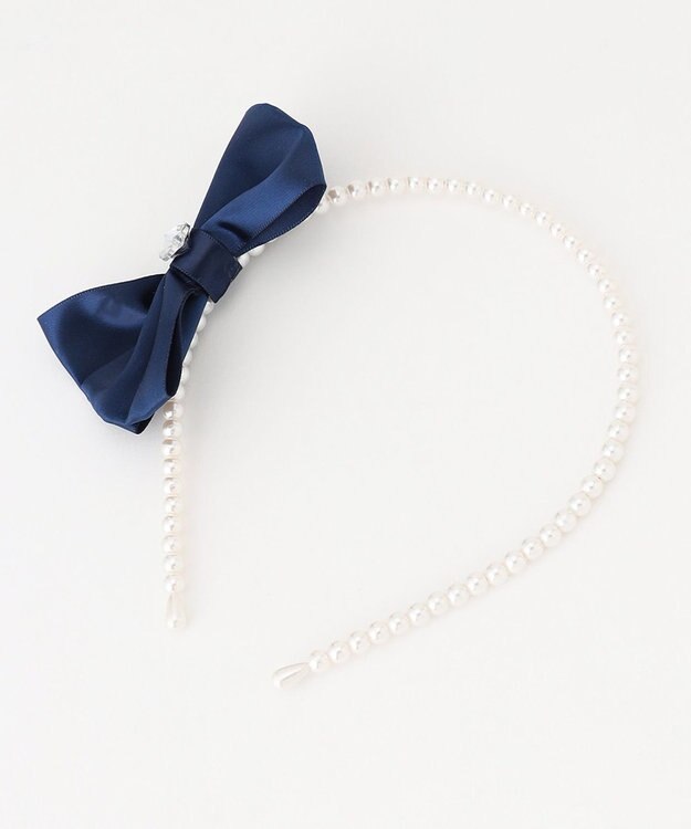ANY KIDS サテンリボン×パール キッズカチューシャ ネイビー