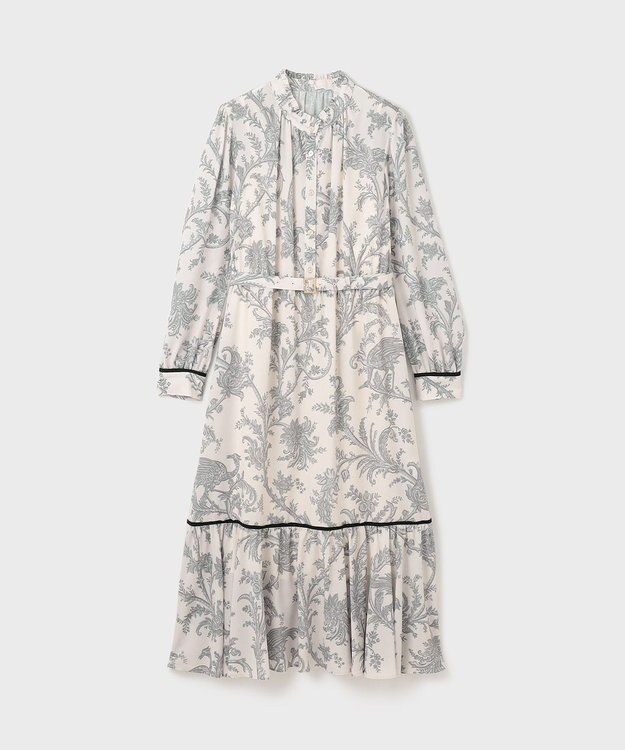 GRACE CONTINENTAL サラサプリントリボン付ワンピース ブラック