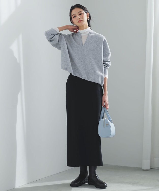 UNFILO L BEAUTY FORM JERSEY キーネック トップス TOPグレー