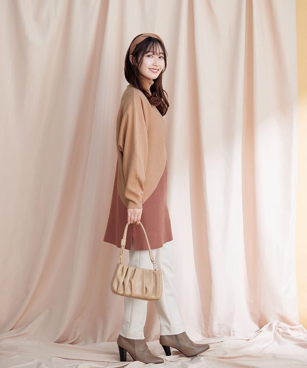 Tiaclasse L 【洗える】配色ドルマンニットチュニック ピンク