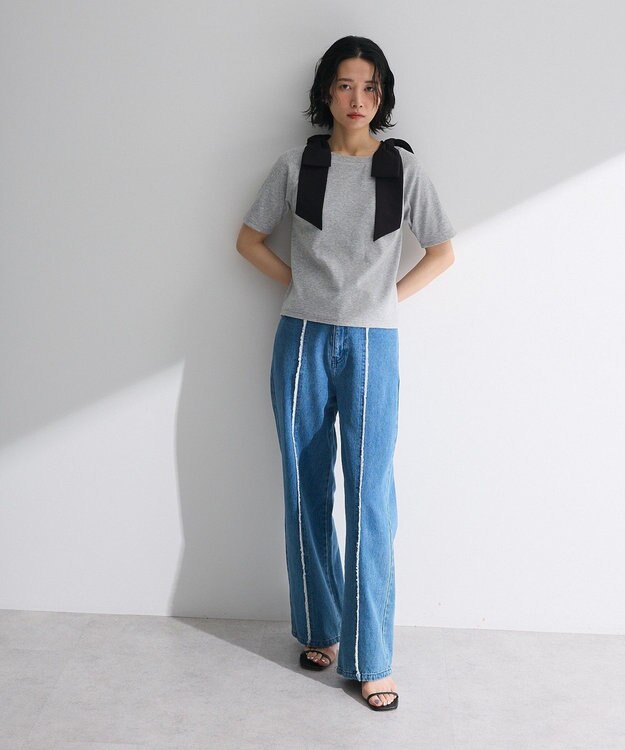 Green Parks ・ｓｗｉｎｇ　ｂｙ　ショルダーリボンリブカットソー Gray Mixture