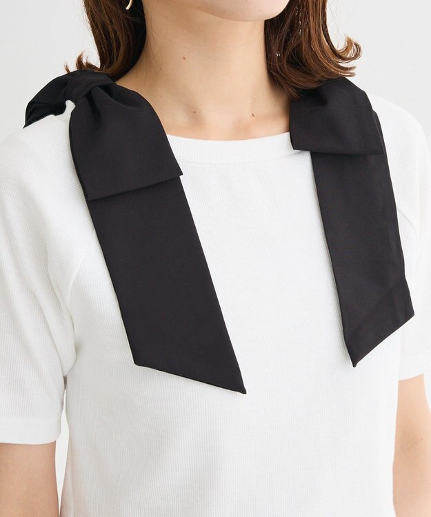 Green Parks ・ｓｗｉｎｇ　ｂｙ　ショルダーリボンリブカットソー Gray Mixture