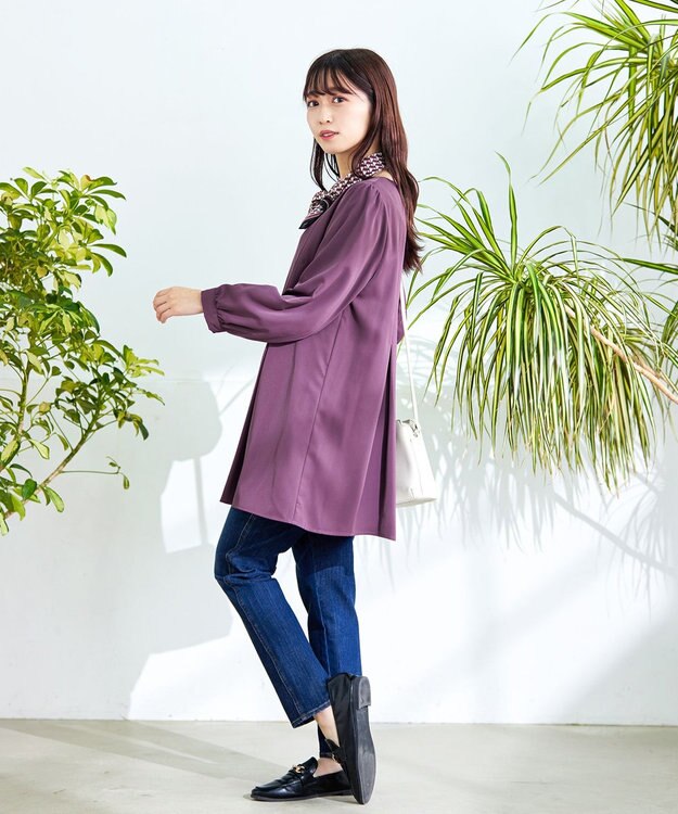 Tiaclasse 【洗える・スマート裏起毛】アシメタックチュニックブラウス パープル
