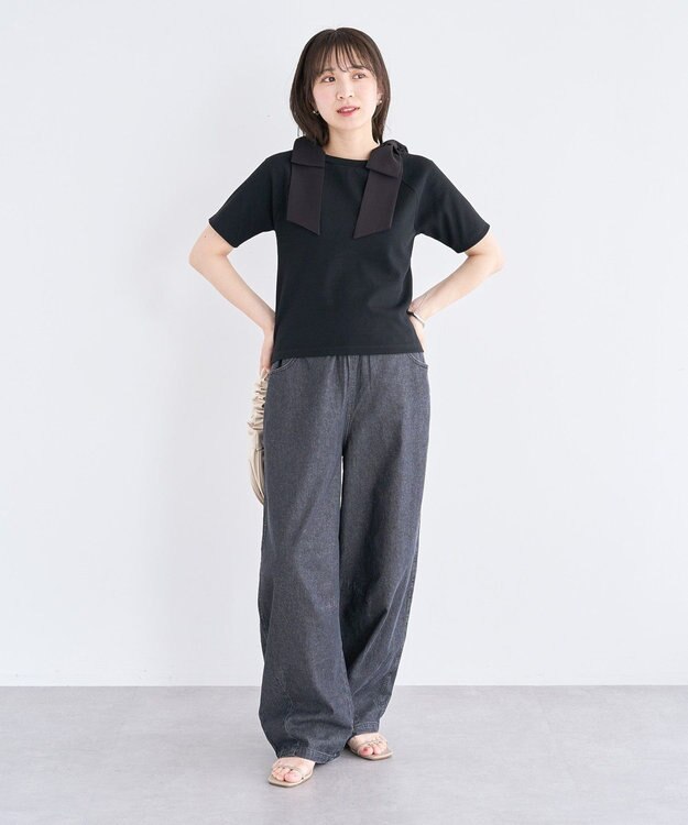 Green Parks ・ｓｗｉｎｇ　ｂｙ　ショルダーリボンリブカットソー Gray Mixture