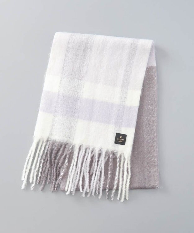 AURORA 【 LANVIN en Bleu （ランバン オン ブルー）】モコモコカラーブロックマフラー(WASH) ライトグレー