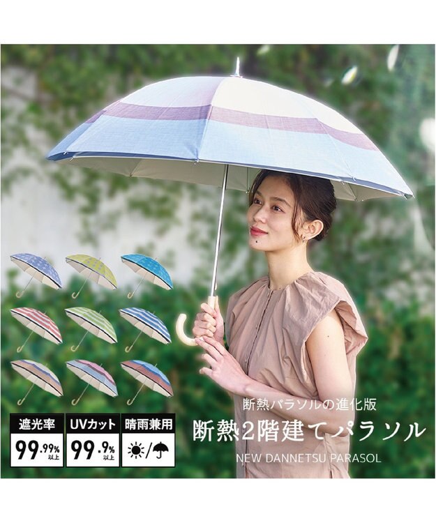 MOONBAT 断熱パラソル 二階建て 晴雨兼用 テクスチャーボーダー 日傘 遮熱 遮光 UV オレンジ