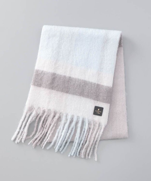 AURORA 【 LANVIN en Bleu （ランバン オン ブルー）】モコモコカラーブロックマフラー(WASH) ペールブルー