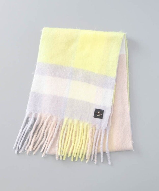 AURORA 【 LANVIN en Bleu （ランバン オン ブルー）】モコモコカラーブロックマフラー(WASH) ペールイエロー