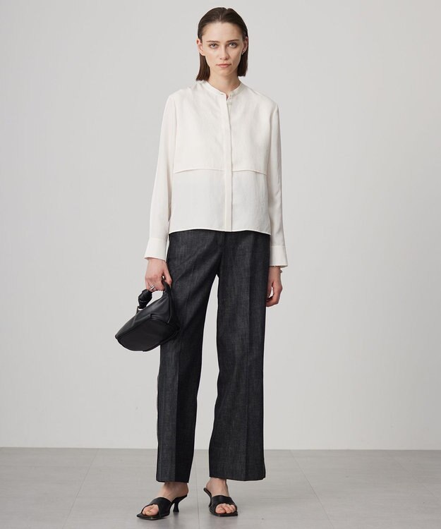 ICB 【洗える】 コットンリアクティブデニム ワイドストレートパンツ ブラックデニム系