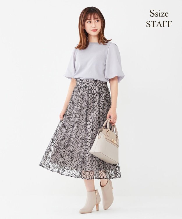 ANY SIS 【洗える】バルーンスリーブ ニットＴシャツ アイスグレー