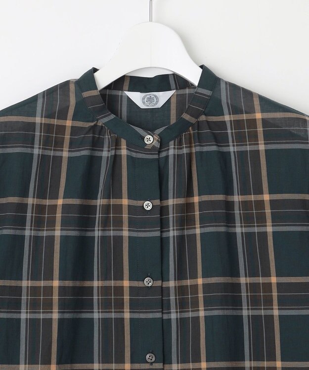 J.PRESS LADIES 【洗える】シアーマドラス バンドカラー ブラウス ダークグリーン系3