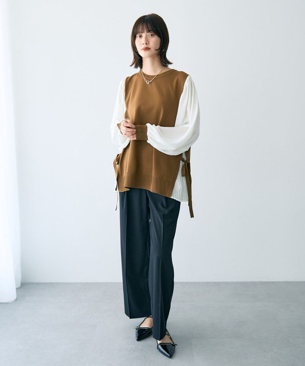 YECCA VECCA サイドプリーツ異素材MIXプルオーバー Camel