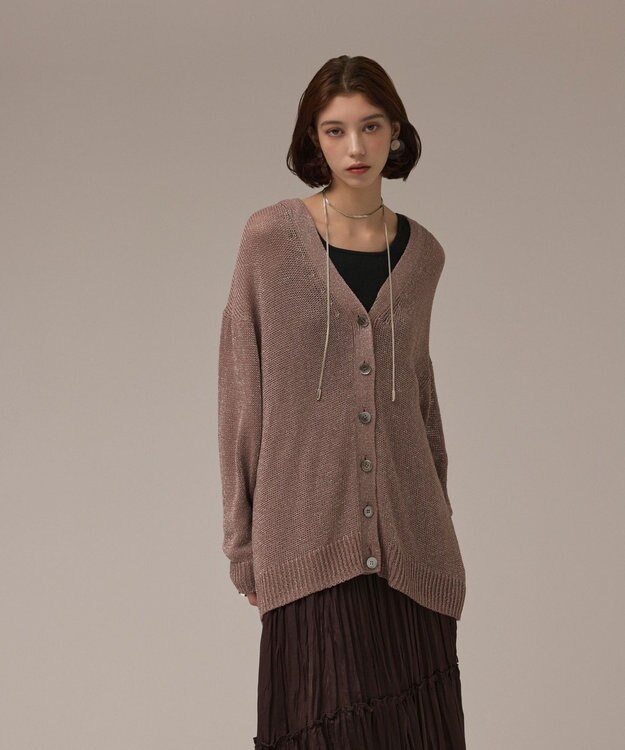 GRACE CONTINENTAL ラメルーズニットカーディガン ベージュ