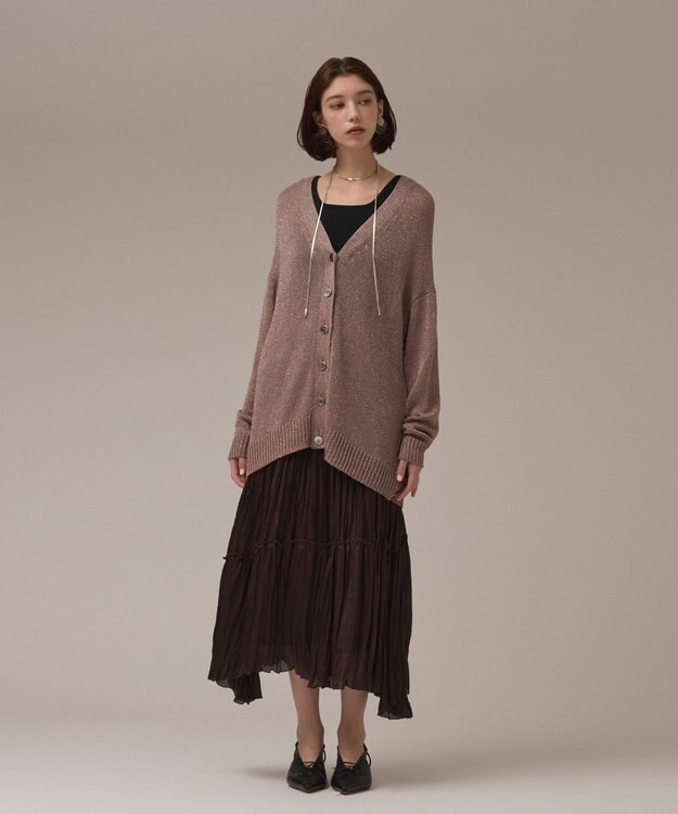 GRACE CONTINENTAL ラメルーズニットカーディガン ベージュ