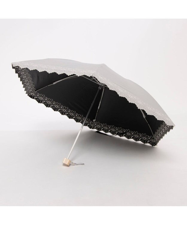 UNBILLION UV カット率99％以上  カシュネ cachenez / PUフラワーポーラー刺繍3段折りたたみ傘 GY