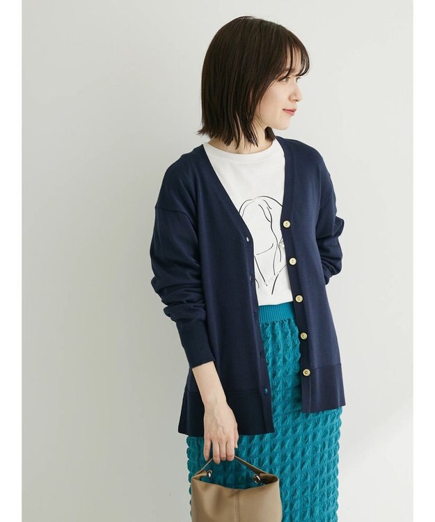 Green Parks ゴールド釦ニットカーディガン Navy