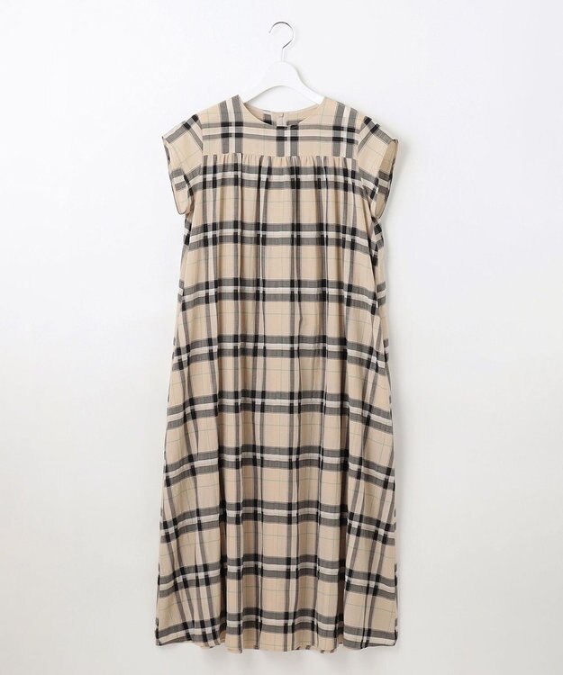 自由区 【カタログ掲載・洗える】シアーブライトチェック ワンピース ベージュ