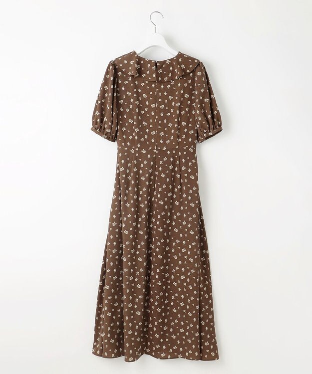 Feroux カシュクールデザイン 小花プリントワンピース ダークブラウン系