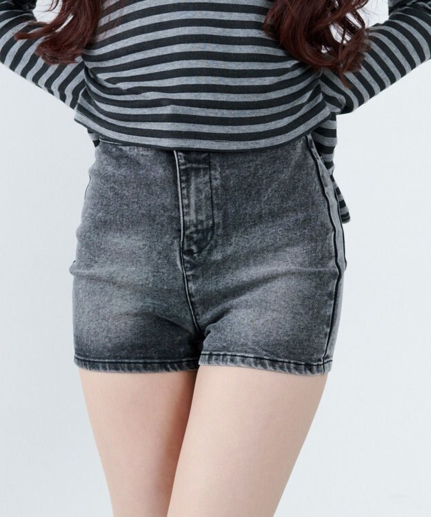 WEGO ハイウエストマイクロデニムショーツ ブラックその他