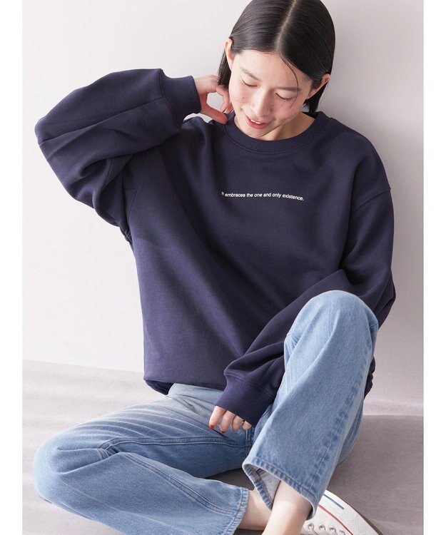 AMERICAN HOLIC デザインスリーブロゴスウェット Navy