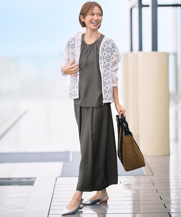 自由区 L 【WEB限定・1枚で華やぐ・旬スタイル】テクスチャーレーシージップ パーカー オフ