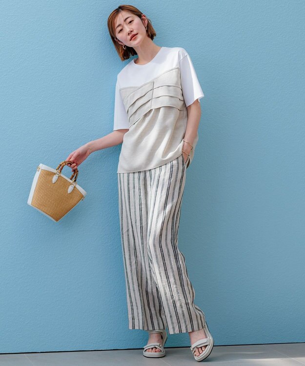 23区 【WEB限定カラーあり/洗える】スムースデザイン コンビ カットソー ベージュ系