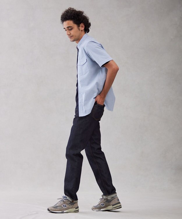 J.PRESS MEN 【クールマックス】サッカーマルチストライプ バンドカラーシャツ サックスブルー系1