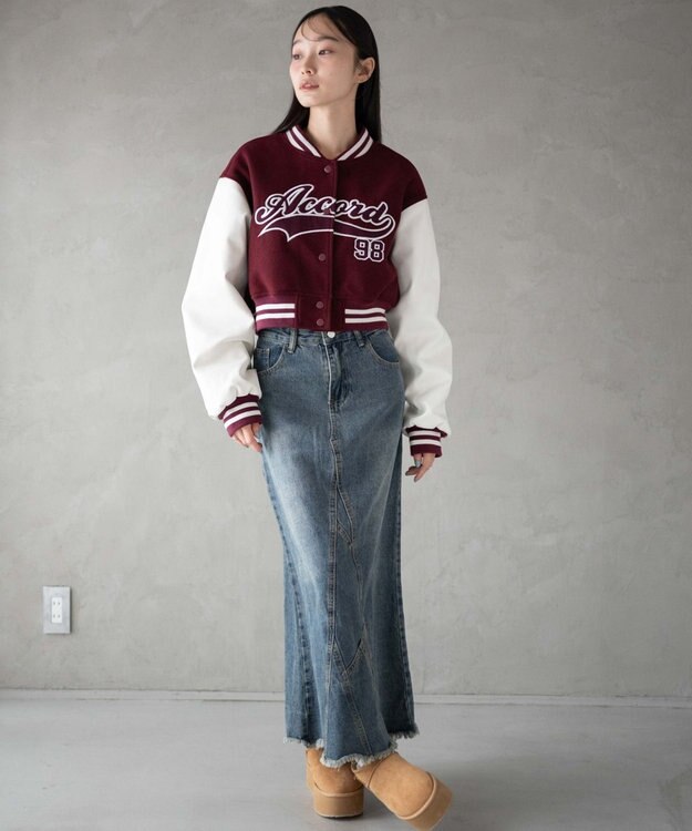 WEGO スタジアムロゴショートスタジャン ワイン