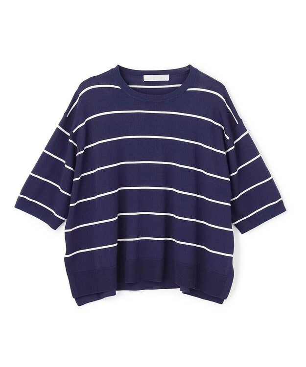 UNFILO スゴ機能美ニット ハーフスリーブ ネイビーボーダー