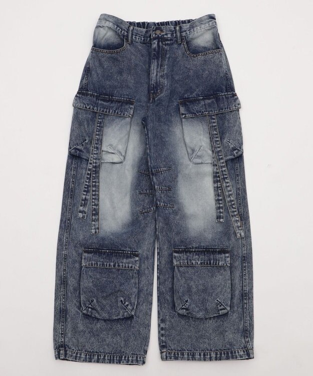 WEGO イージーマルチポケットデニムカーゴ デニム淡加工色