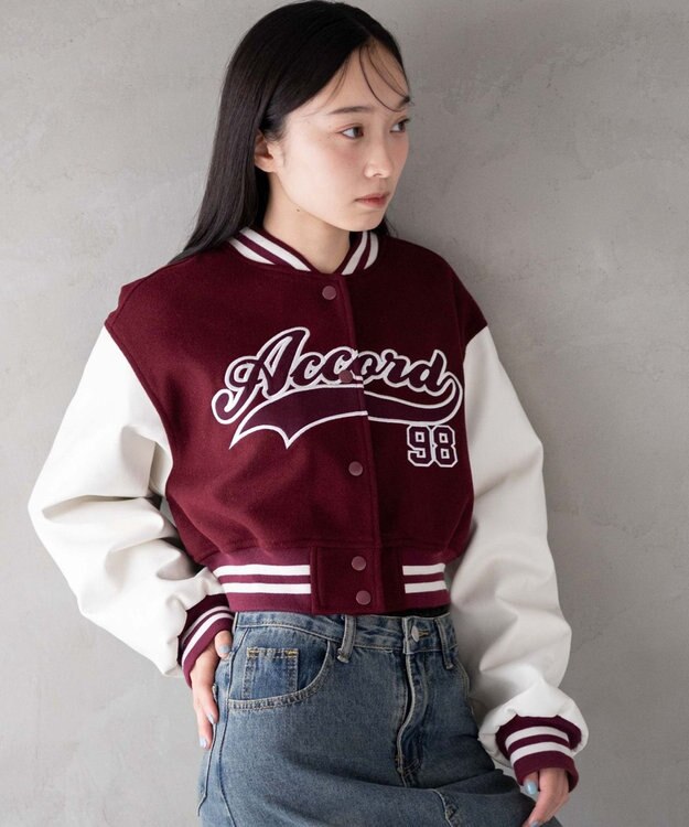 WEGO スタジアムロゴショートスタジャン ワイン