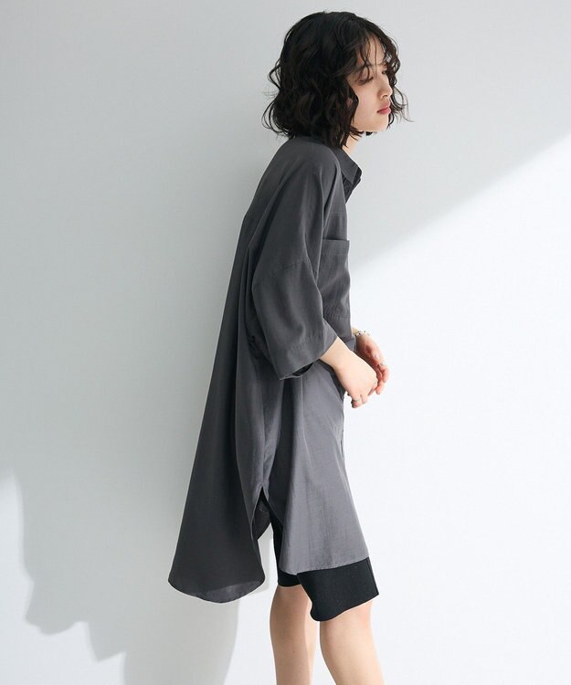 Green Parks ７分袖ミディ丈シャツワンピース Charcoal Gray