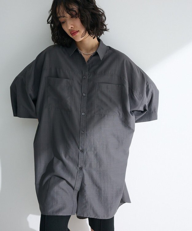 Green Parks ７分袖ミディ丈シャツワンピース Charcoal Gray