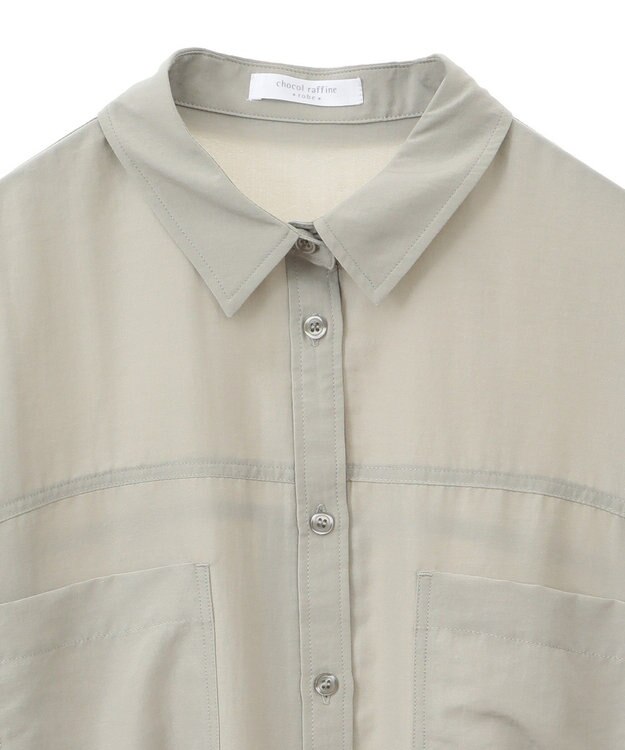 Green Parks ７分袖ミディ丈シャツワンピース Light Khaki