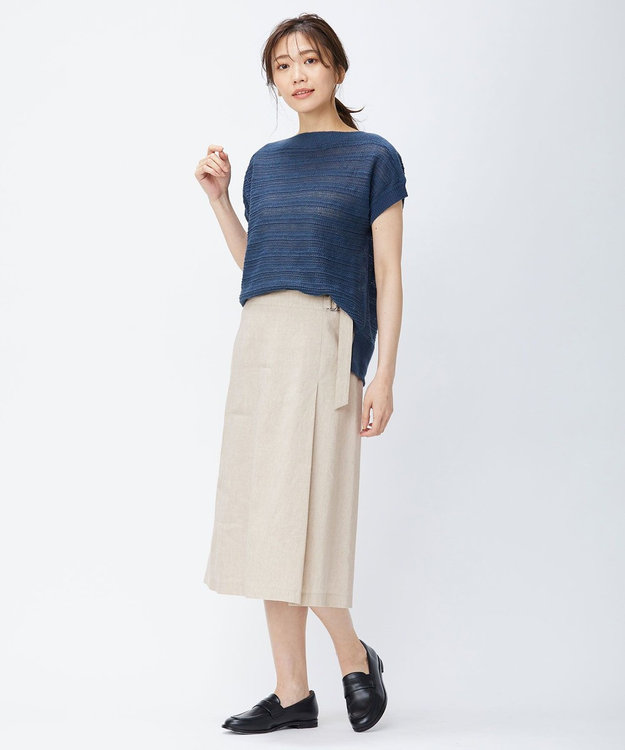 J.PRESS LADIES 【洗える】ヘンプレイヤード ニット ネイビー系