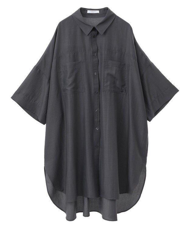 Green Parks ７分袖ミディ丈シャツワンピース Charcoal Gray