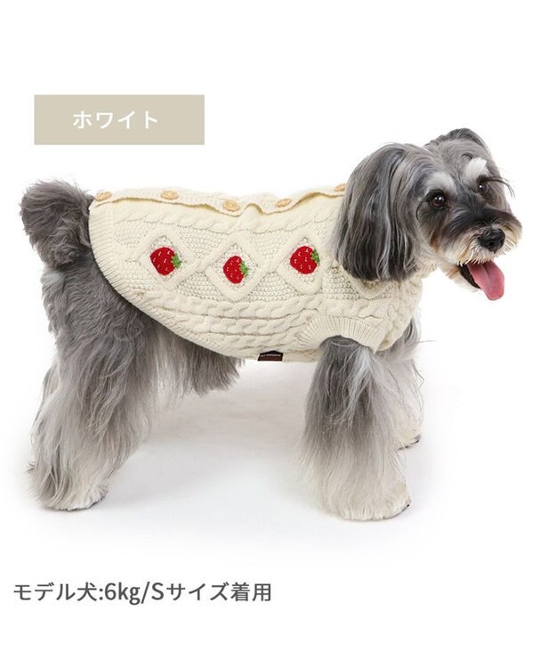 PET PARADISE ペットパラダイス アランニット 苺柄 《ホワイト》 小型犬 ホワイト