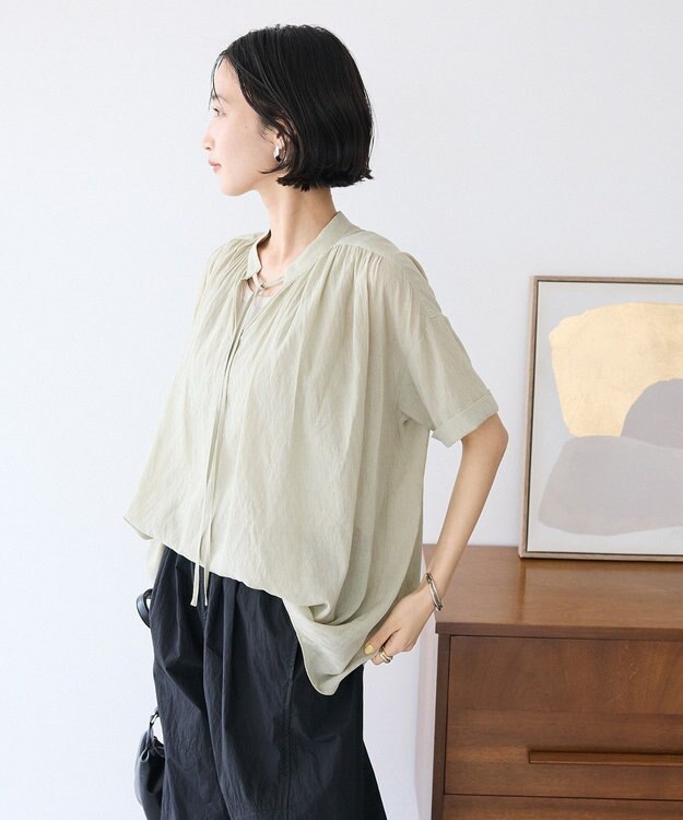 CRAFT STANDARD BOUTIQUE ヴィンテージボイルタイ付ブラウス Khaki