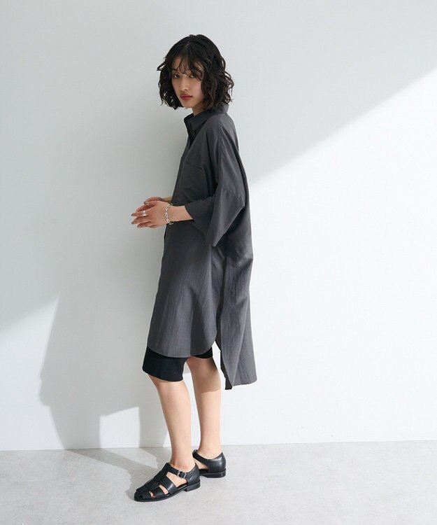 Green Parks ７分袖ミディ丈シャツワンピース Charcoal Gray