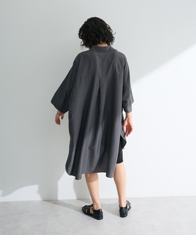 Green Parks ７分袖ミディ丈シャツワンピース Charcoal Gray