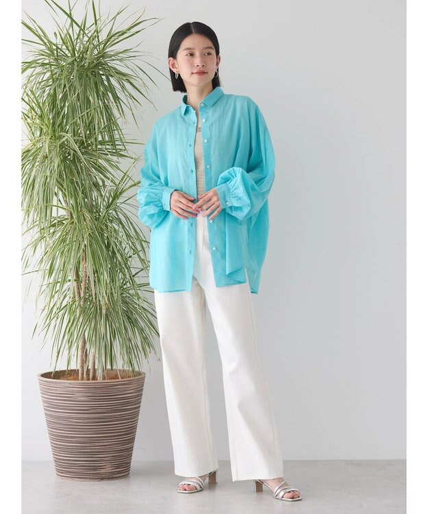 AMERICAN HOLIC 接触冷感＋速乾　強撚シアーボイルＢＩＧシャツ Sax