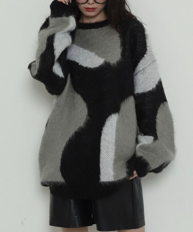 WEGO 【2025年秋冬新作】シャギーパターンニットBIGプルオーバー 柄1