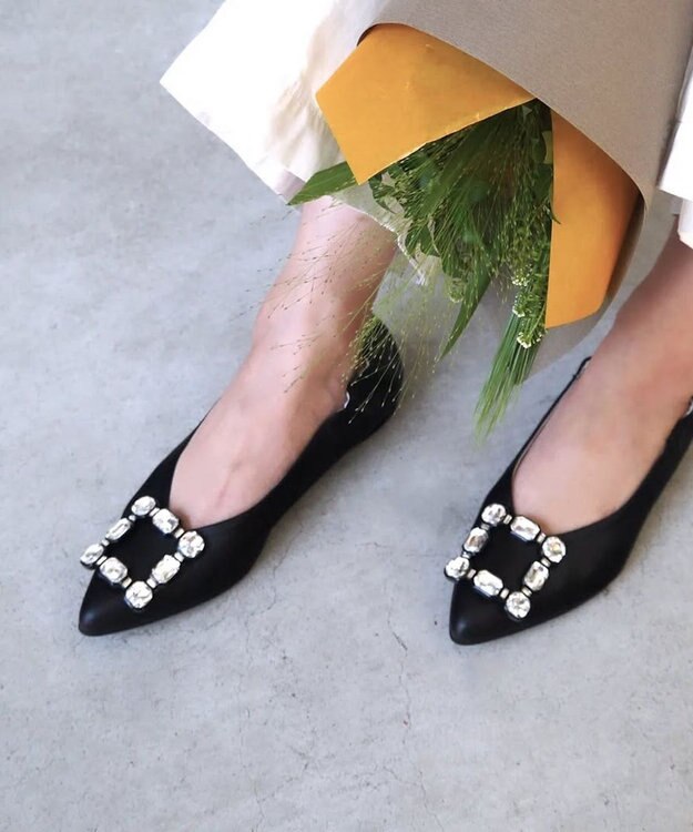 nouvelleRobe Oū 【本革・高反発・抗菌】Bijou Ornament ポインテッドトゥ パンプス Black