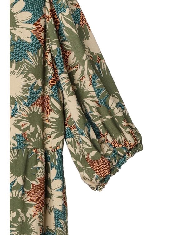 Green Parks ■ＥＳＣＡＲ　フラワーＭＩＸｐｔティアードワンピース Khaki