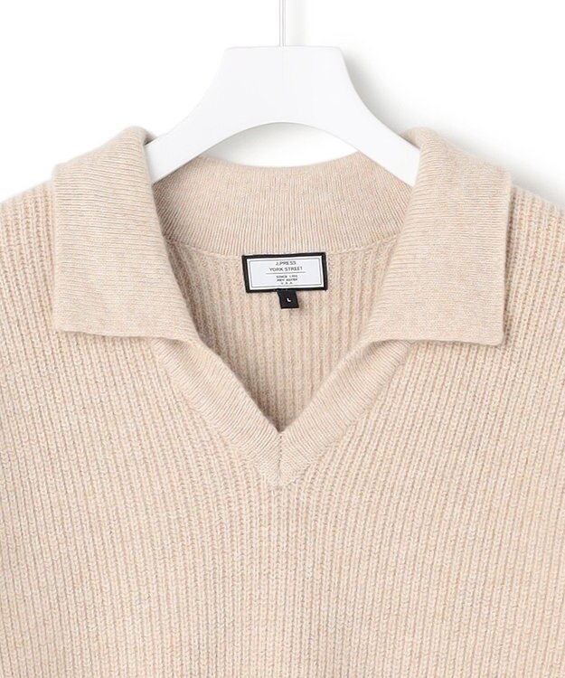 J.PRESS YORK STREET 【UNISEX】ウールカシミヤ スキッパーニットポロシャツ アイボリー系