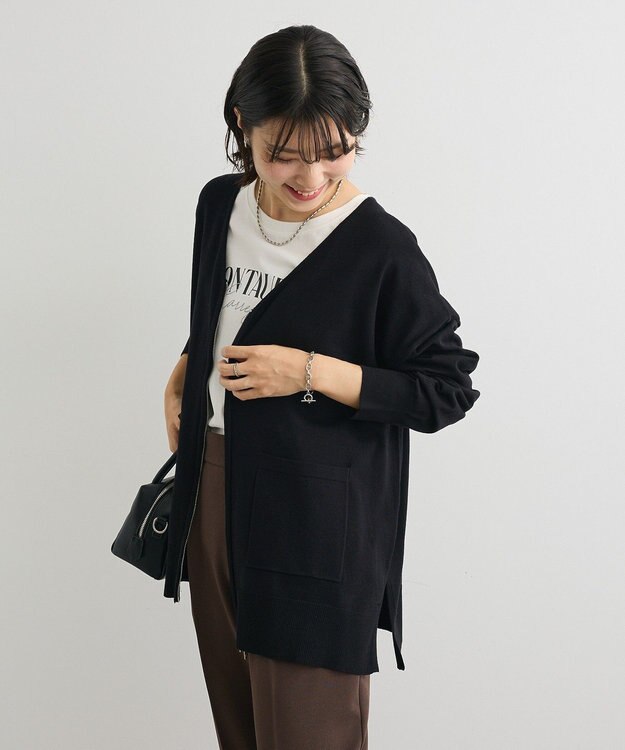 Green Parks アンチピリングゆるｚｉｐカーディガン Black