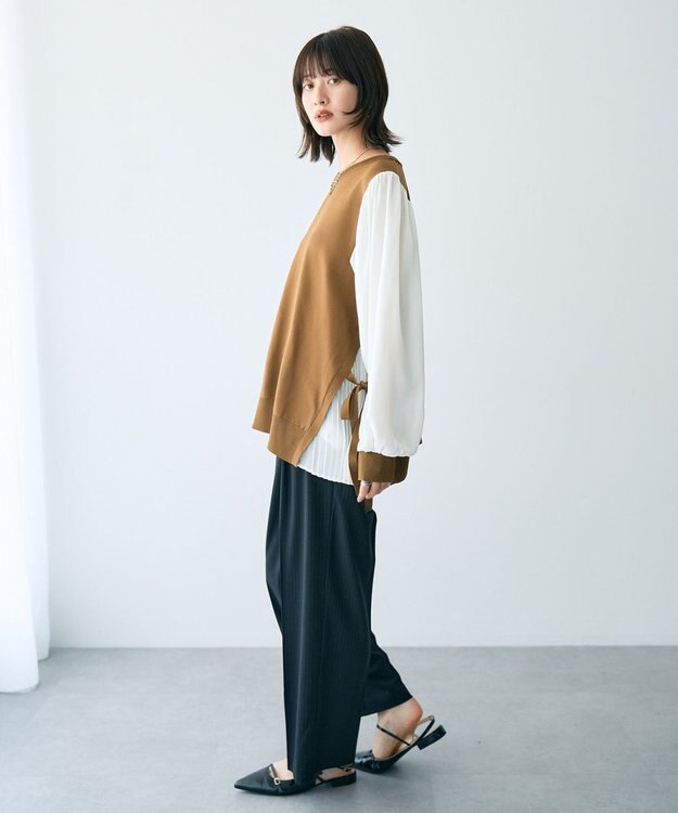 YECCA VECCA サイドプリーツ異素材MIXプルオーバー Camel
